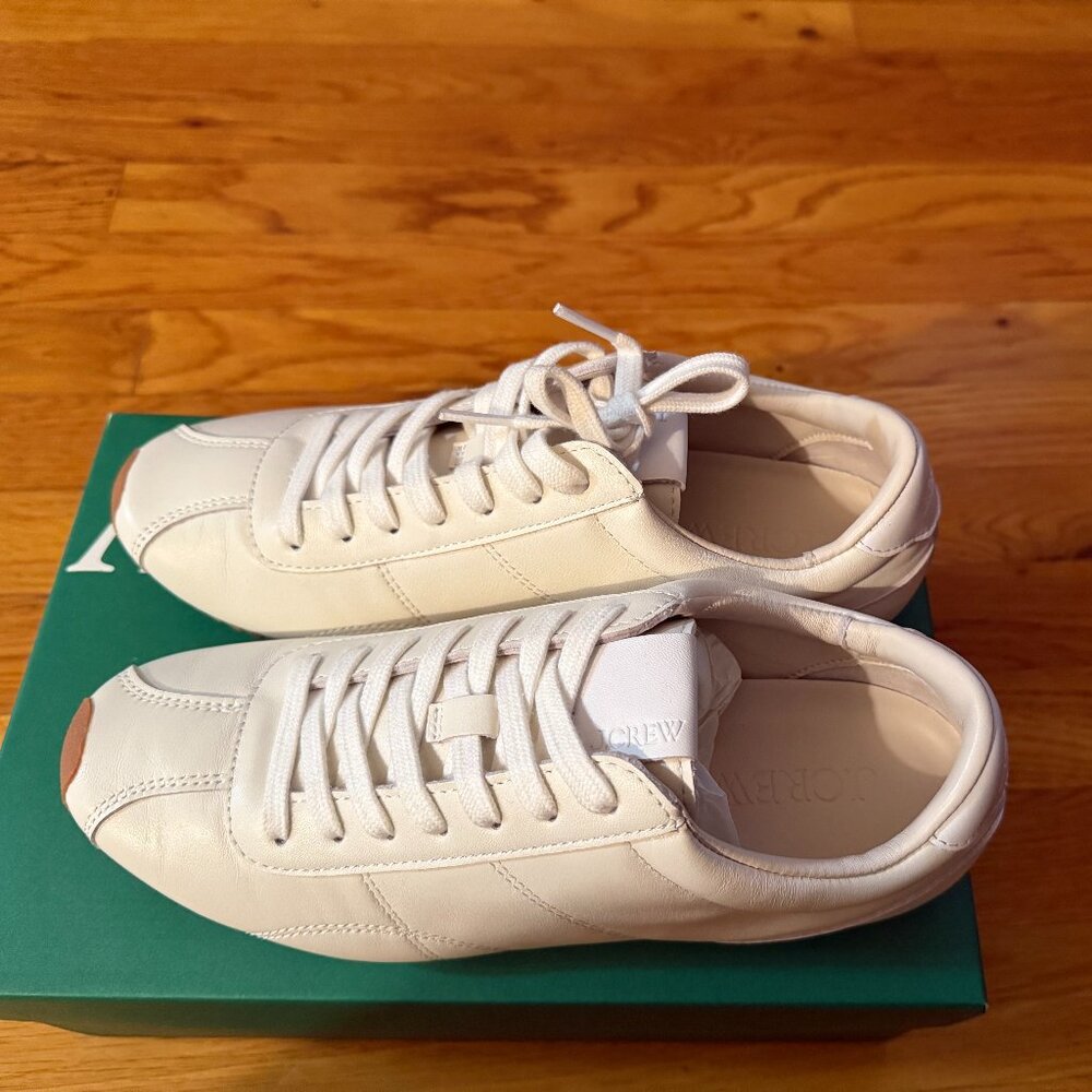 J Crew NEW Rec Sneakers in Leather White Size 8